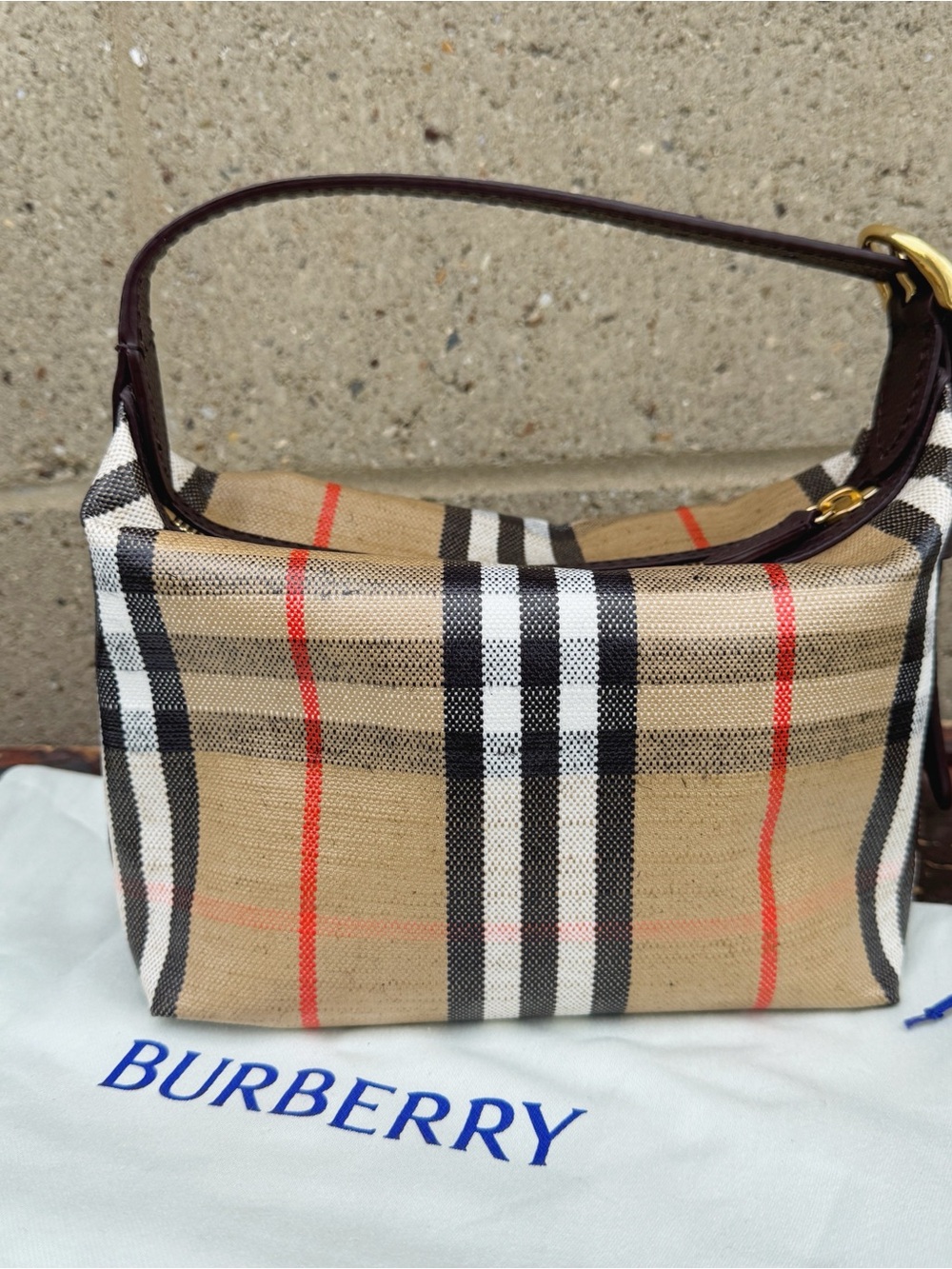 Burberry Mini Highlands Duffle Bag in Sand Beige and Brown Leather Trim - Picture 2 of 8
